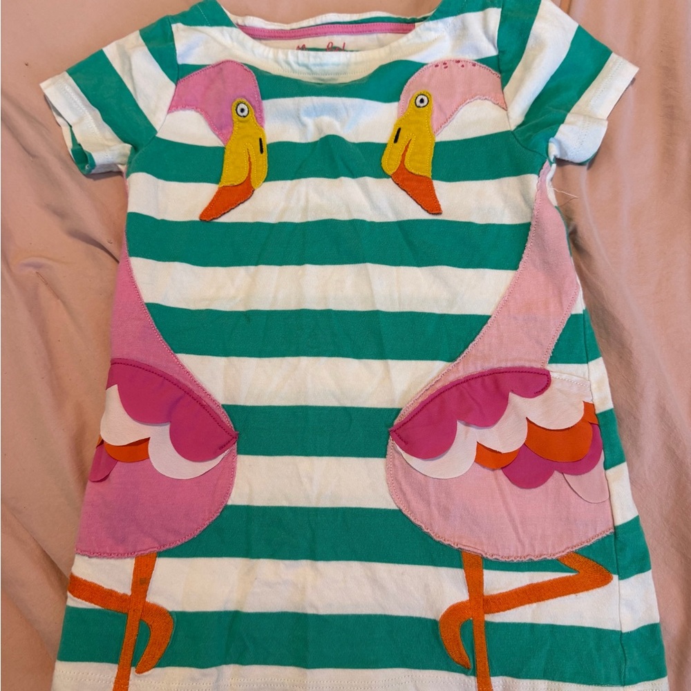 Mini Boden Green and White Striped Dress